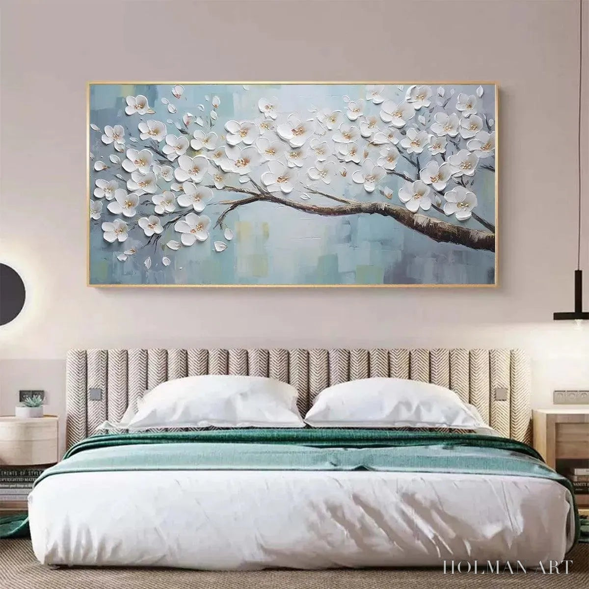 HOLMAN ART White Blossoms – Textured Floral Painting in White and Blue - image 6