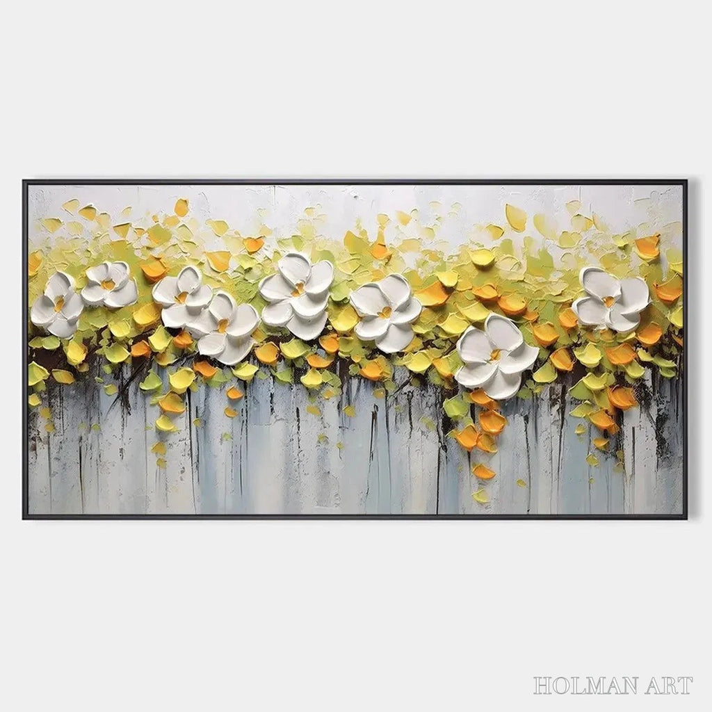 HOLMAN ART White Magnolias – Textured Floral Painting in White and Yellow - image 1