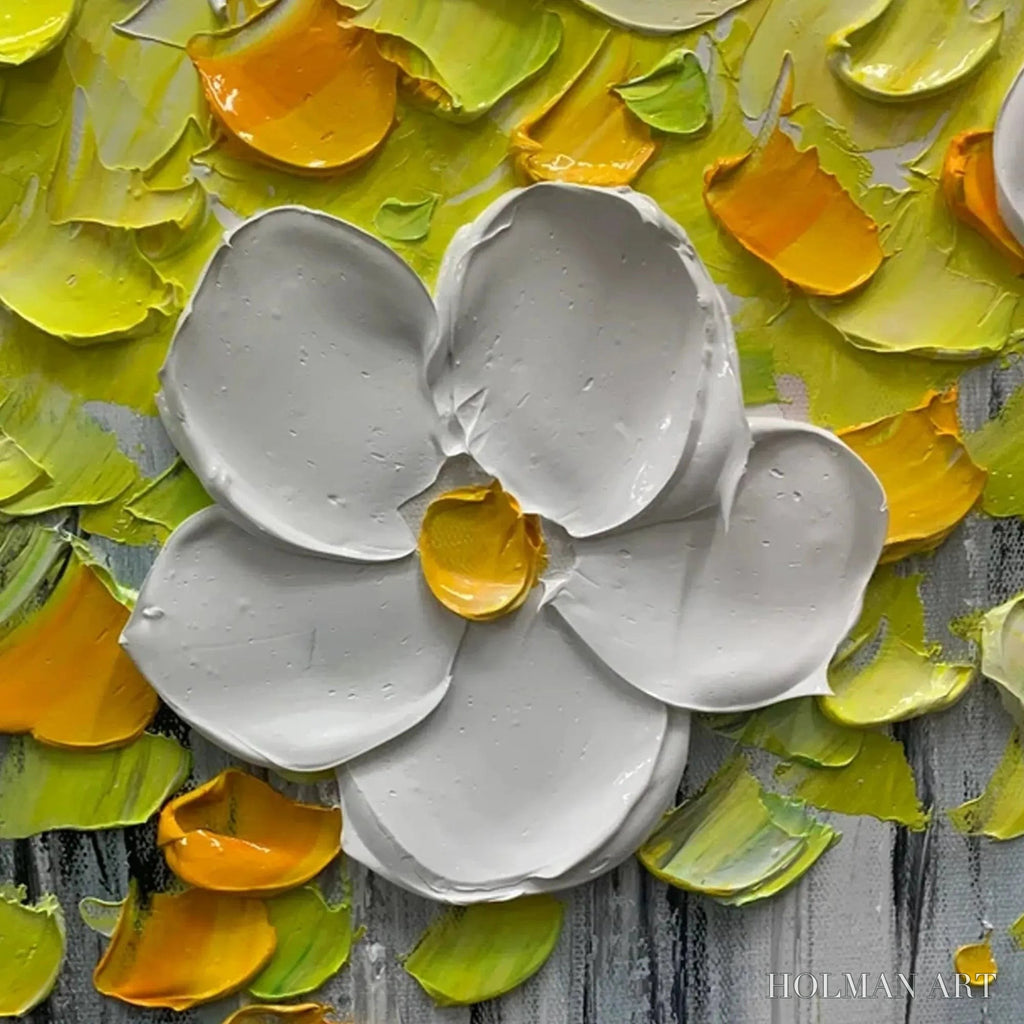 HOLMAN ART White Magnolias – Textured Floral Painting in White and Yellow - image 3