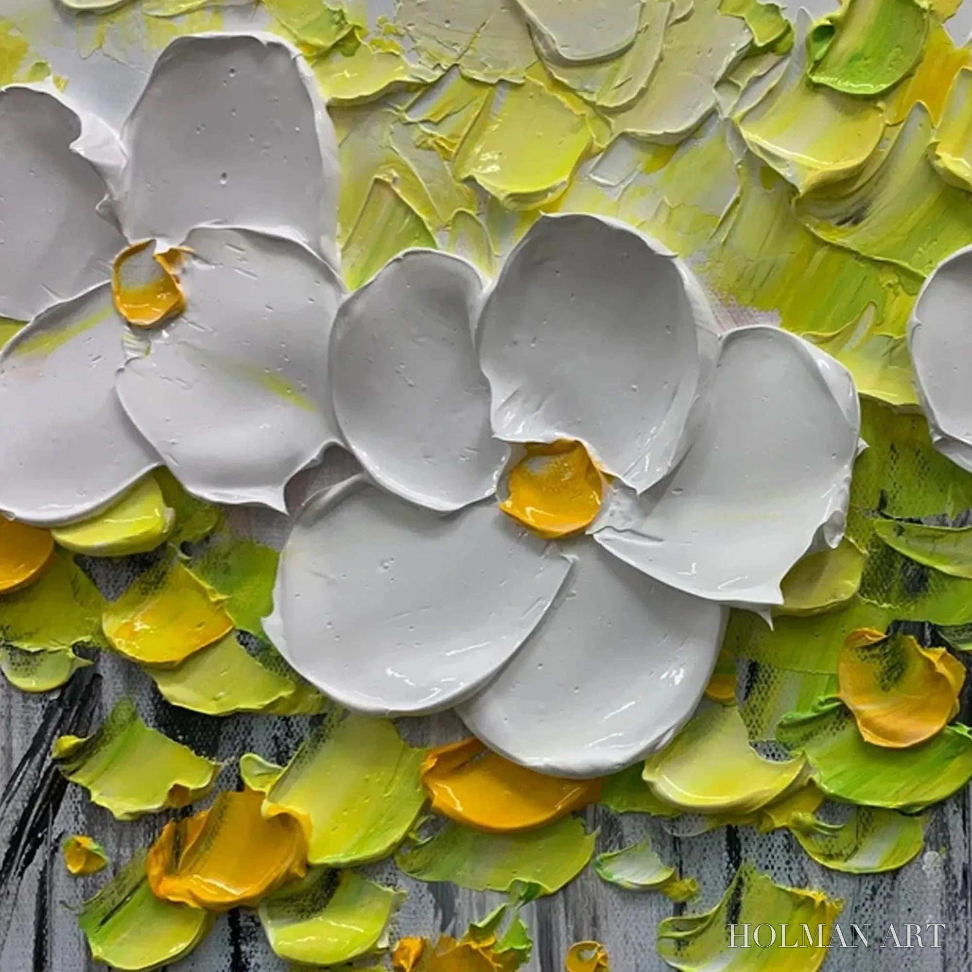 HOLMAN ART White Magnolias – Textured Floral Painting in White and Yellow - image 5