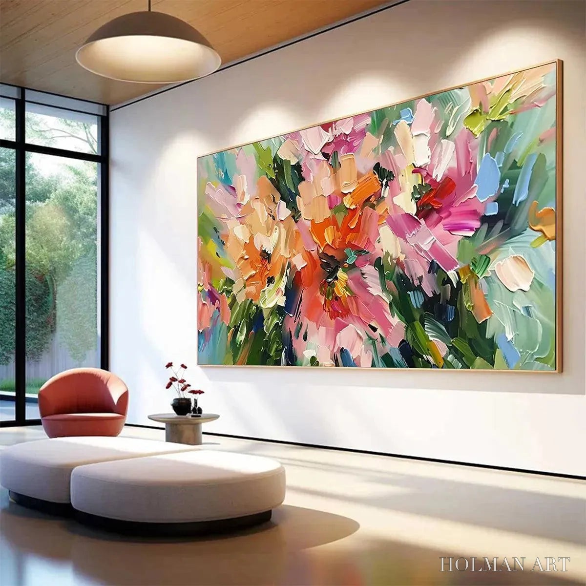 HOLMAN ART Blushing Blooms – Textured Impasto Floral Painting in Pink and Orange - image 5