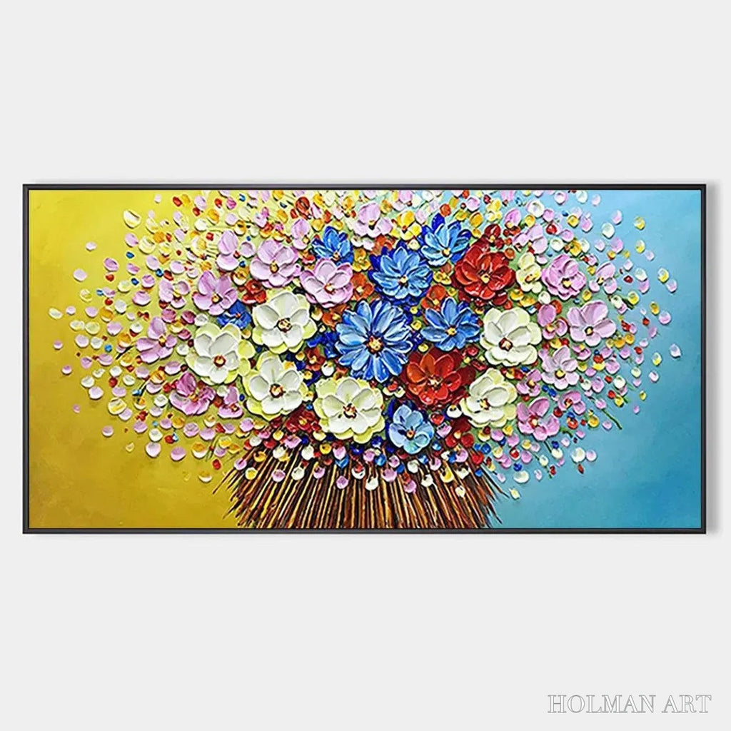 HOLMAN ART Vibrant Bouquet – Textured Impasto Floral Painting, Horizontal - image 1