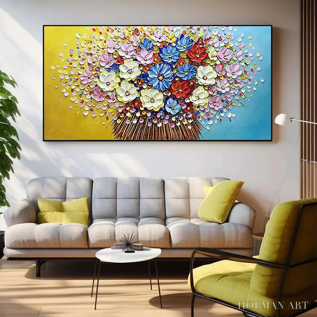 HOLMAN ART Vibrant Bouquet – Textured Impasto Floral Painting, Horizontal - image 2