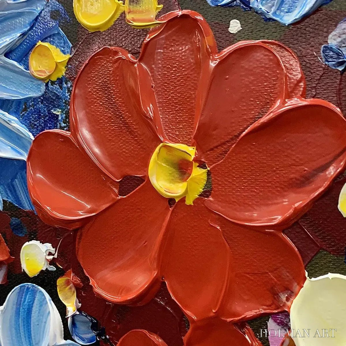 HOLMAN ART Vibrant Bouquet – Textured Impasto Floral Painting, Horizontal - image 3