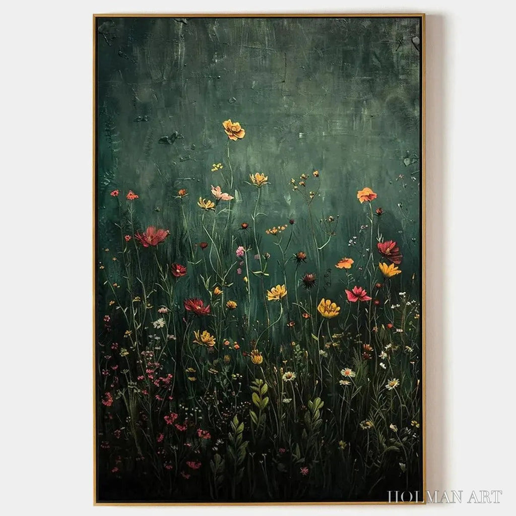HOLMAN ART Meadow'S Embrace – Moody Floral Botanical Painting, Vertical - image 1