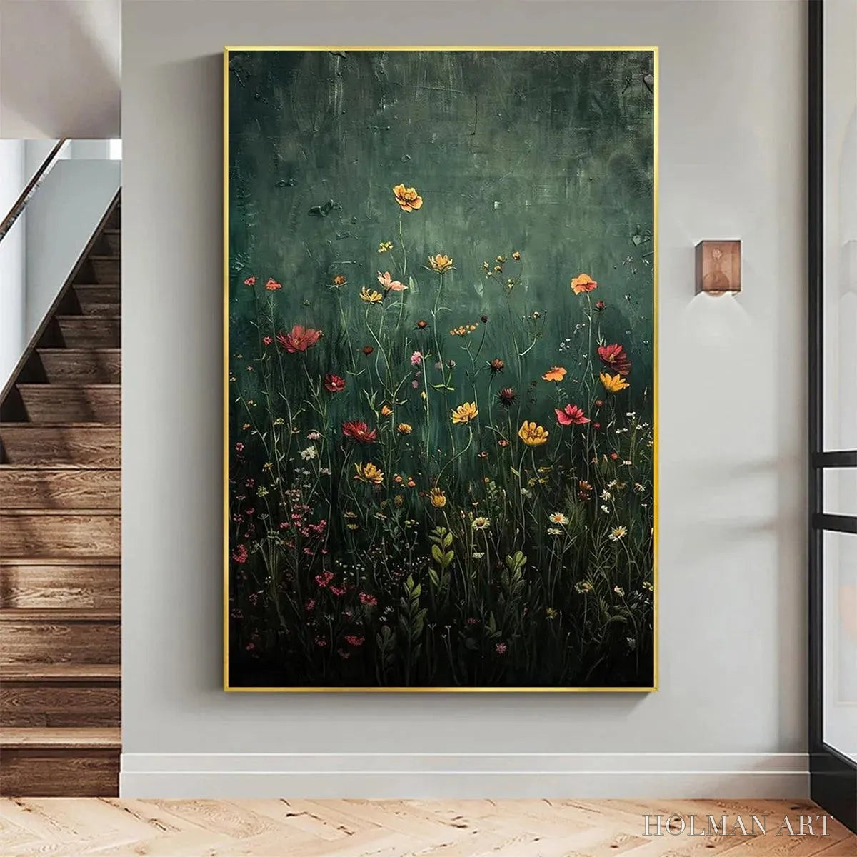 HOLMAN ART Meadow'S Embrace – Moody Floral Botanical Painting, Vertical - image 2