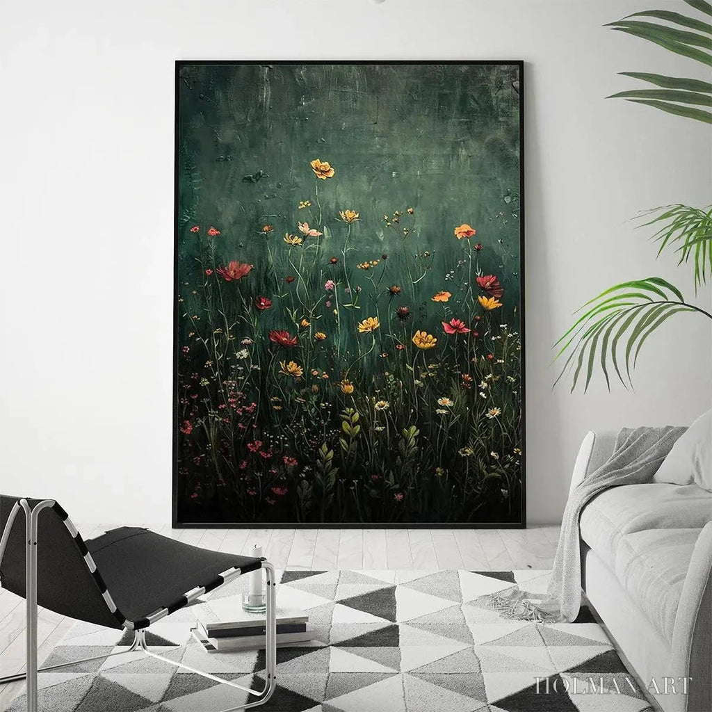 HOLMAN ART Meadow'S Embrace – Moody Floral Botanical Painting, Vertical - image 4