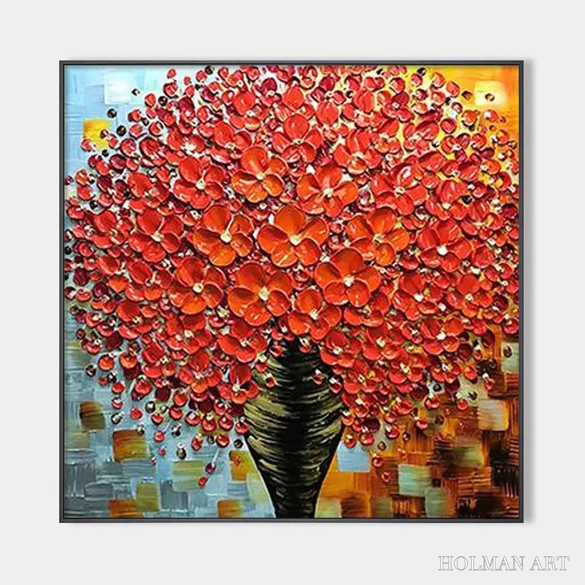 HOLMAN ART Crimson Bouquet – Textured Impasto Floral Painting in Red - image 1