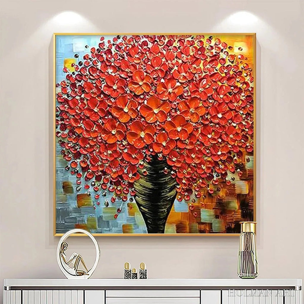 HOLMAN ART Crimson Bouquet – Textured Impasto Floral Painting in Red - image 2