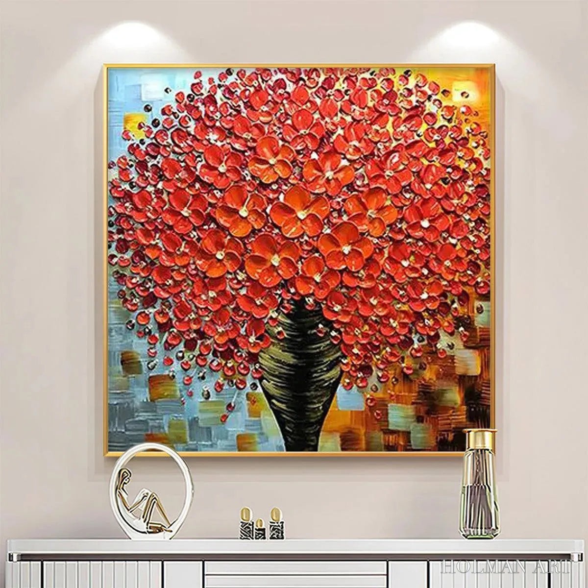 HOLMAN ART Crimson Bouquet – Textured Impasto Floral Painting in Red - image 2