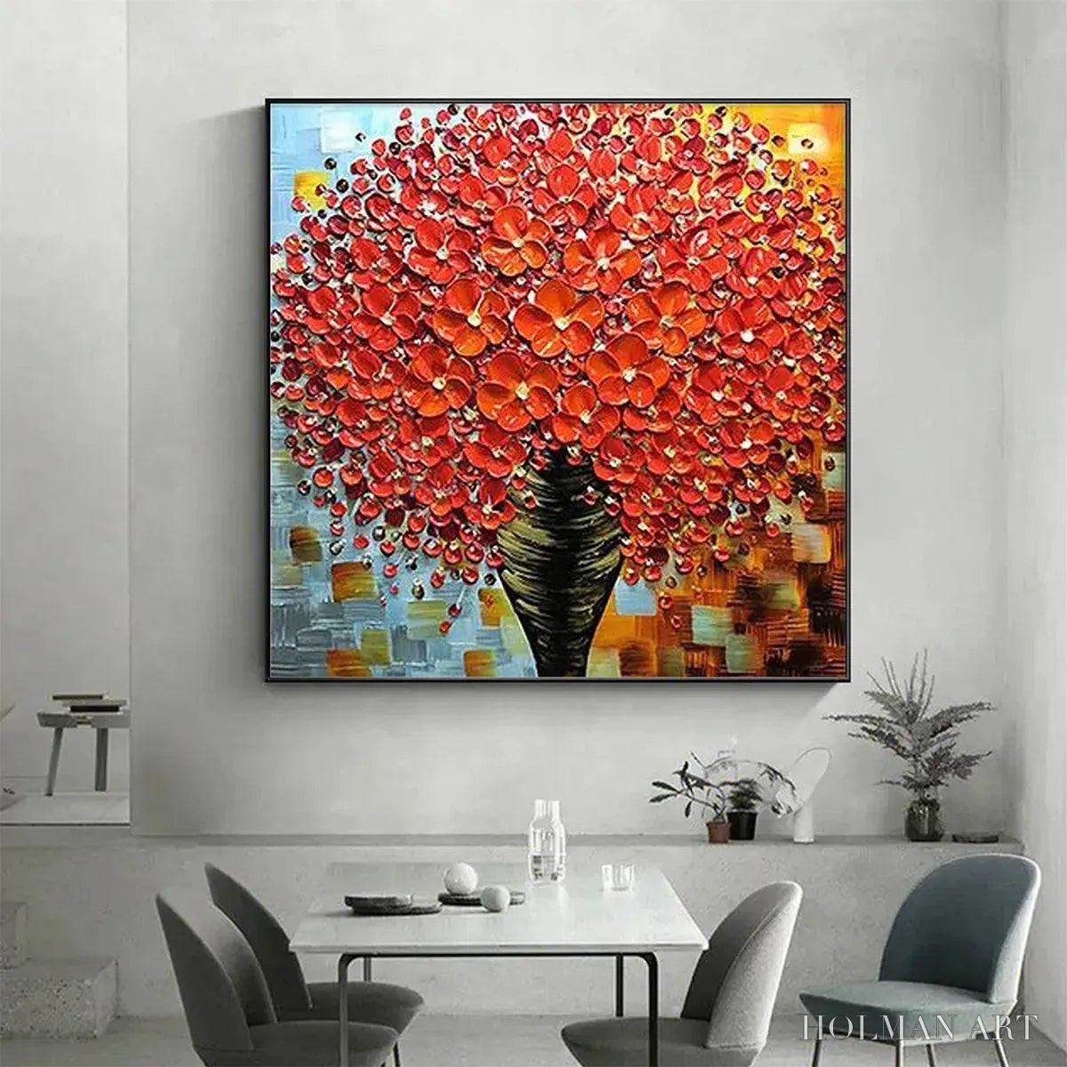 HOLMAN ART Crimson Bouquet – Textured Impasto Floral Painting in Red - image 4