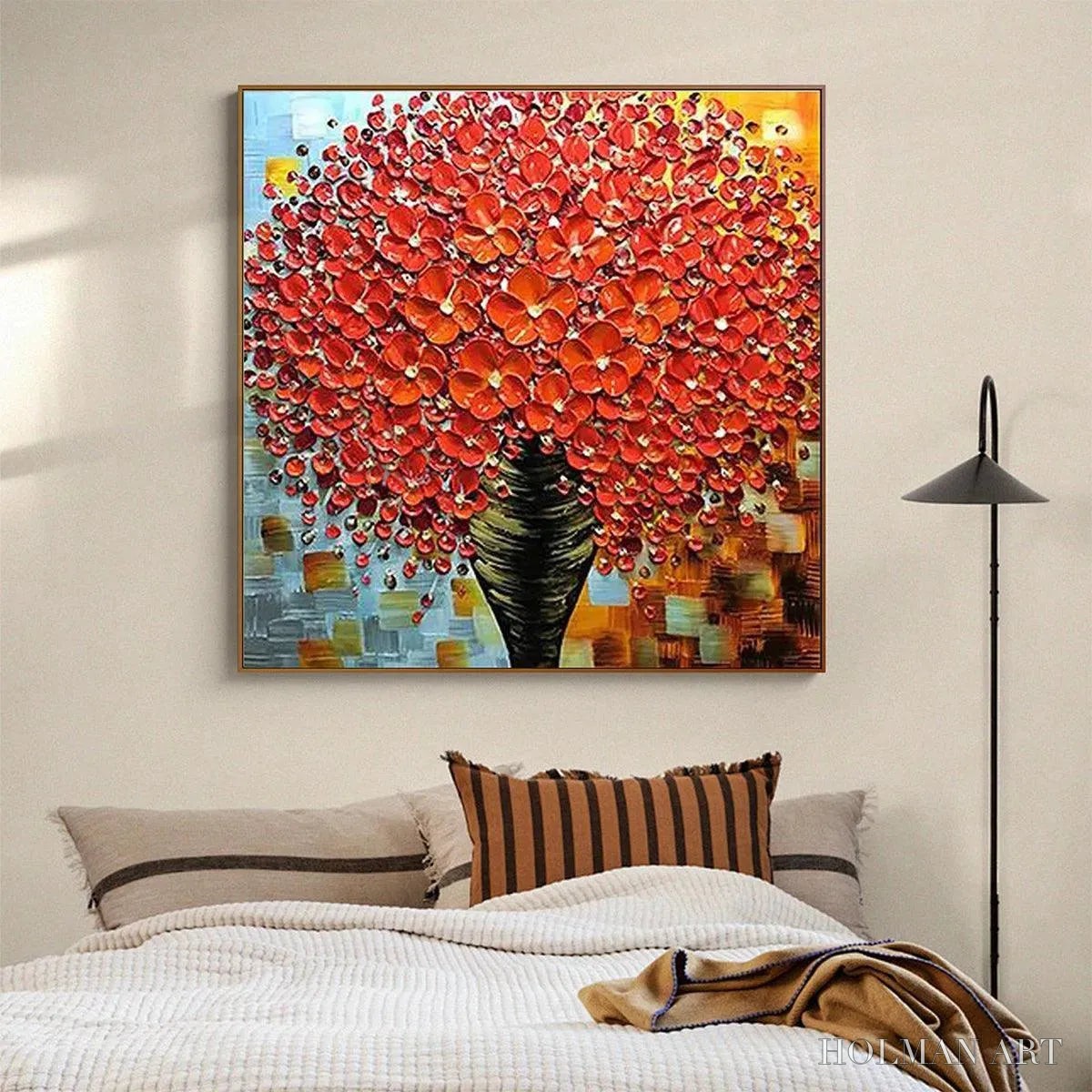 HOLMAN ART Crimson Bouquet – Textured Impasto Floral Painting in Red - image 5