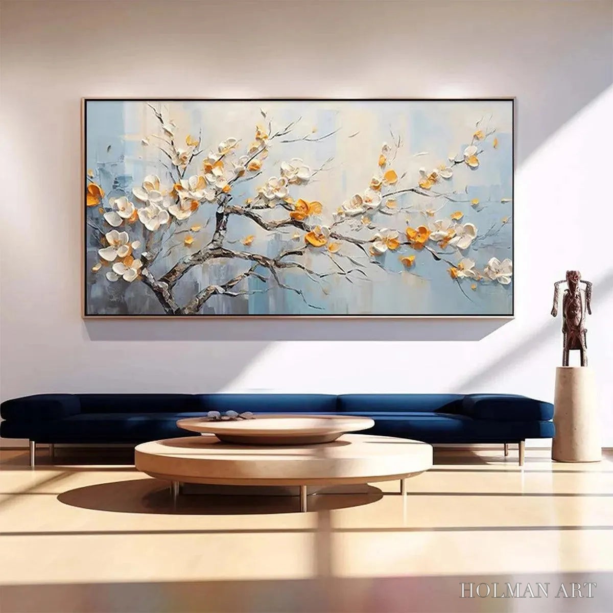 HOLMAN ART Spring Blossoms – Textured Floral Painting in White and Gold - image 2