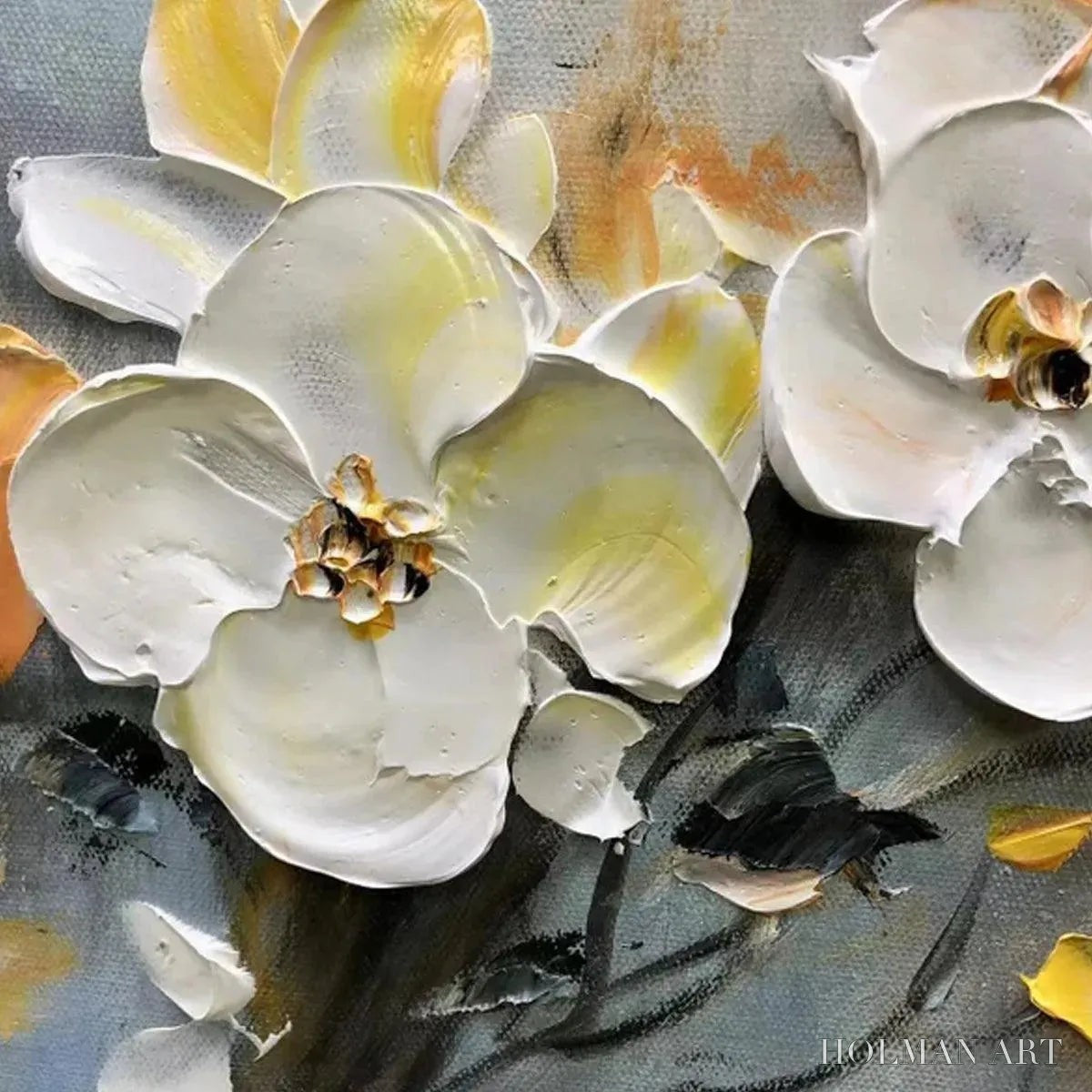 HOLMAN ART Spring Blossoms – Textured Floral Painting in White and Gold - image 3