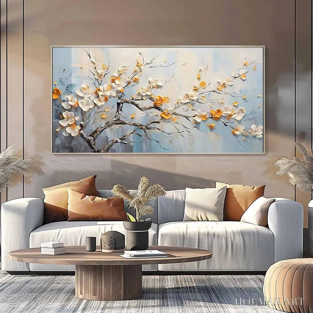 HOLMAN ART Spring Blossoms – Textured Floral Painting in White and Gold - image 4