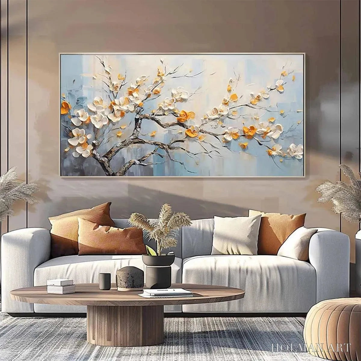 HOLMAN ART Spring Blossoms – Textured Floral Painting in White and Gold - image 4