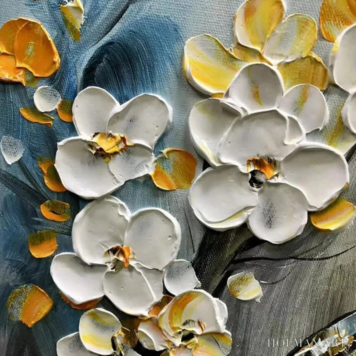 HOLMAN ART Spring Blossoms – Textured Floral Painting in White and Gold - image 6