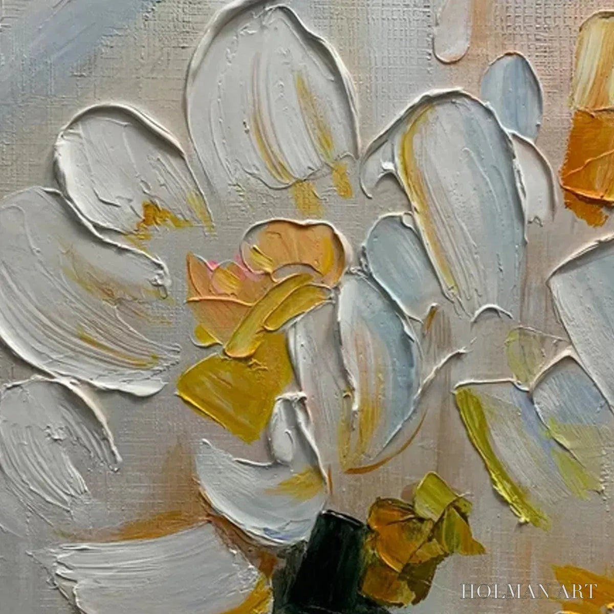 HOLMAN ART White Blossoms – Textured Impasto Floral Painting in White and Beige - image 3