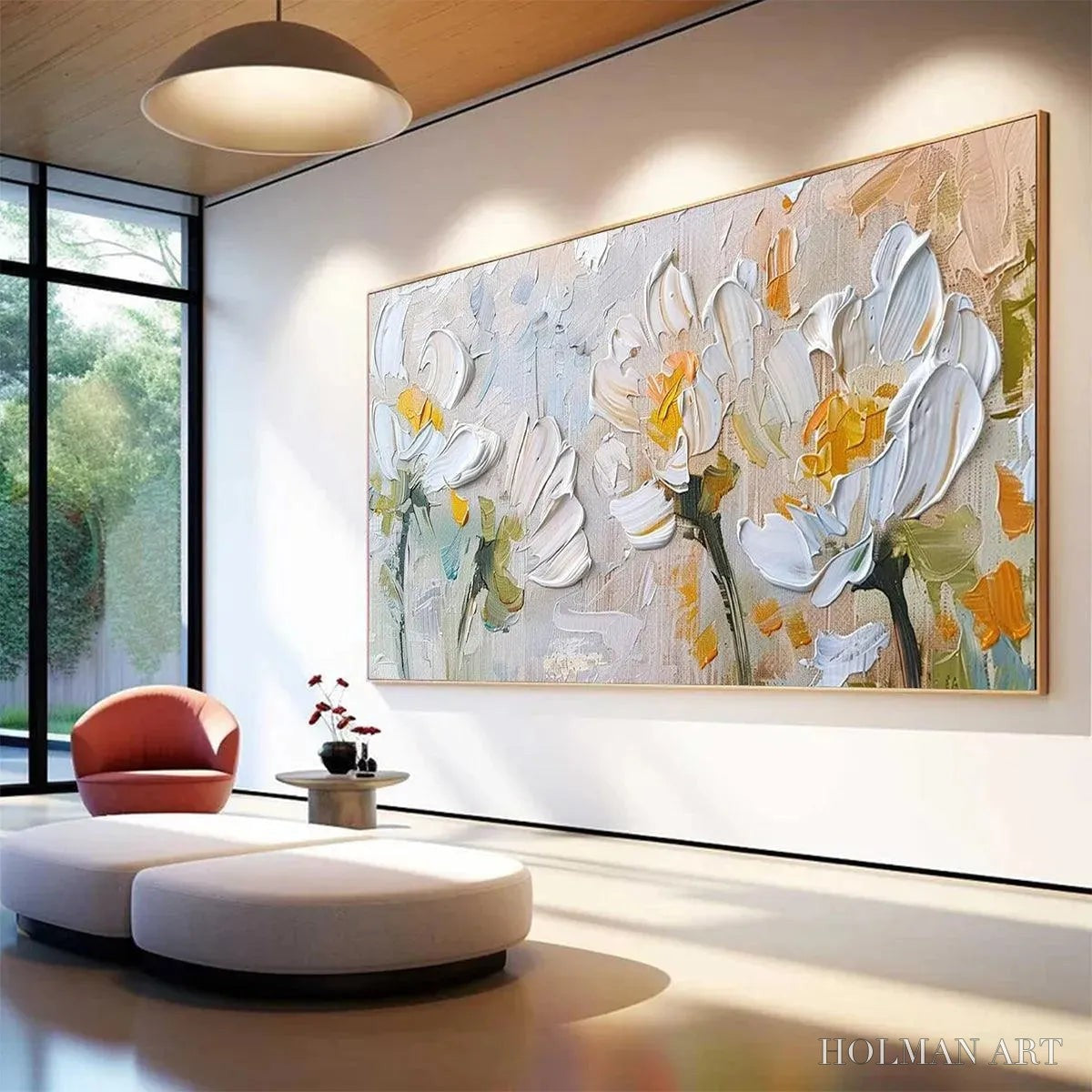 HOLMAN ART White Blossoms – Textured Impasto Floral Painting in White and Beige - image 6