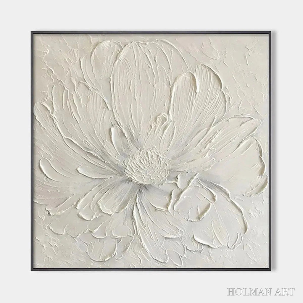 HOLMAN ART White Peony – Textured Minimalist Floral Painting in White - image 1