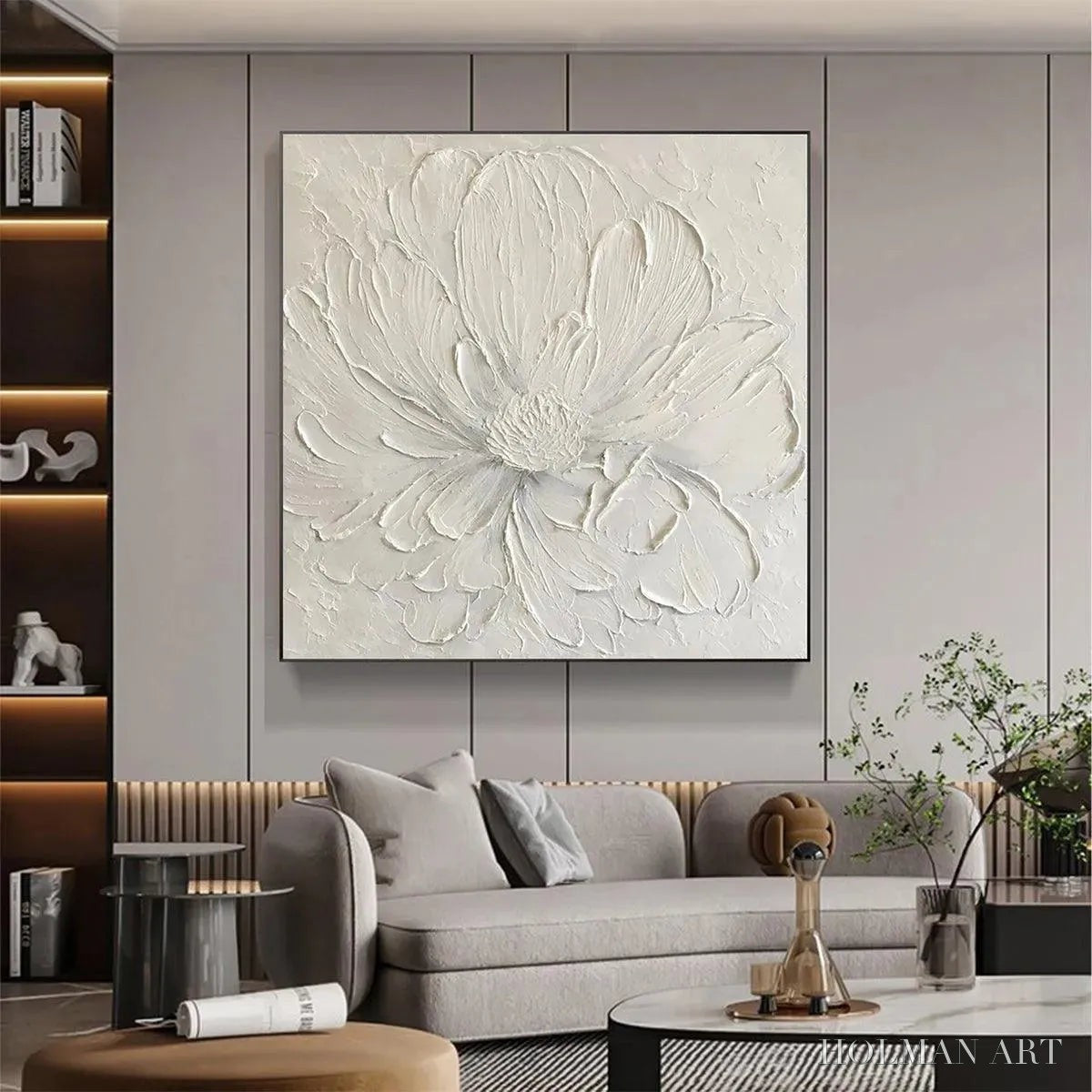 HOLMAN ART White Peony – Textured Minimalist Floral Painting in White - image 6