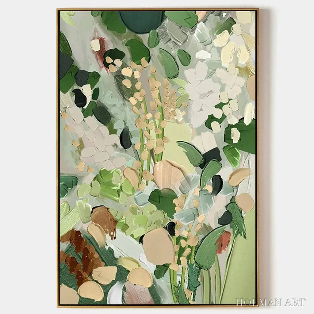 HOLMAN ART Whispering Meadow – Textured Abstract Floral Painting in Green and Gold - image 1