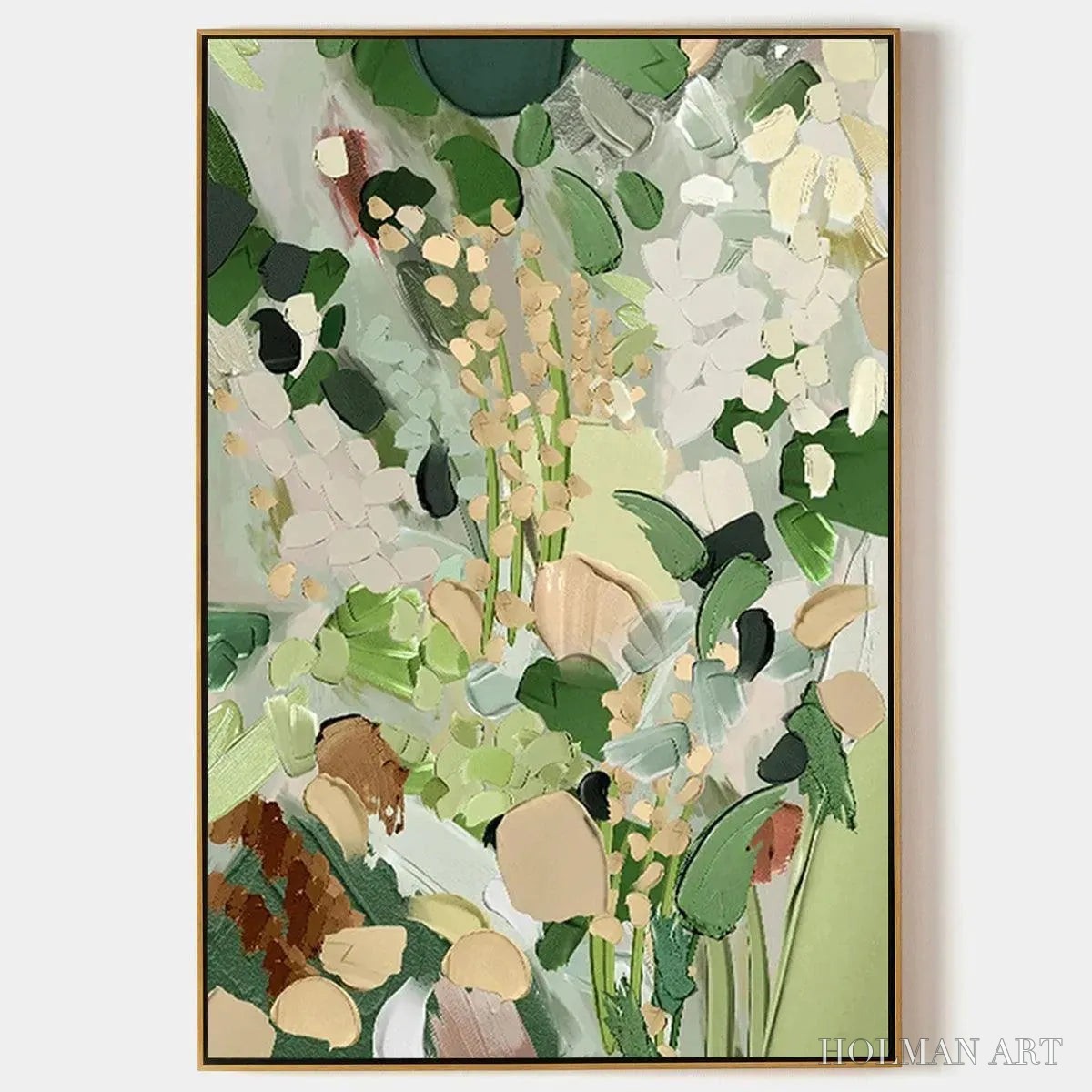 HOLMAN ART Whispering Meadow – Textured Abstract Floral Painting in Green and Gold - image 1