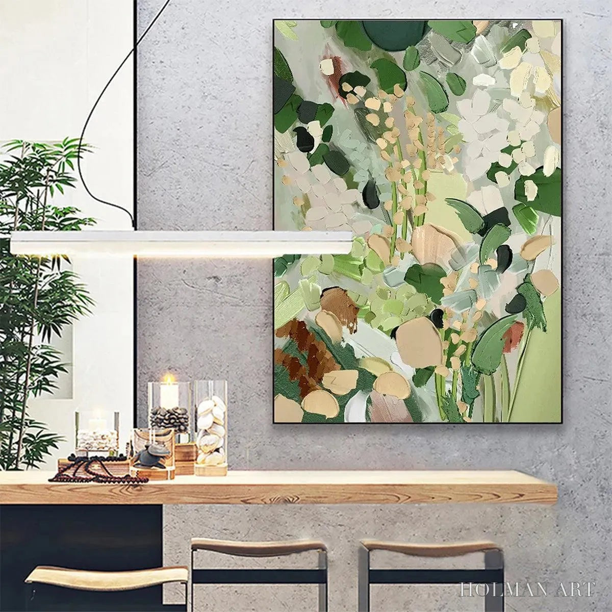 HOLMAN ART Whispering Meadow – Textured Abstract Floral Painting in Green and Gold - image 2