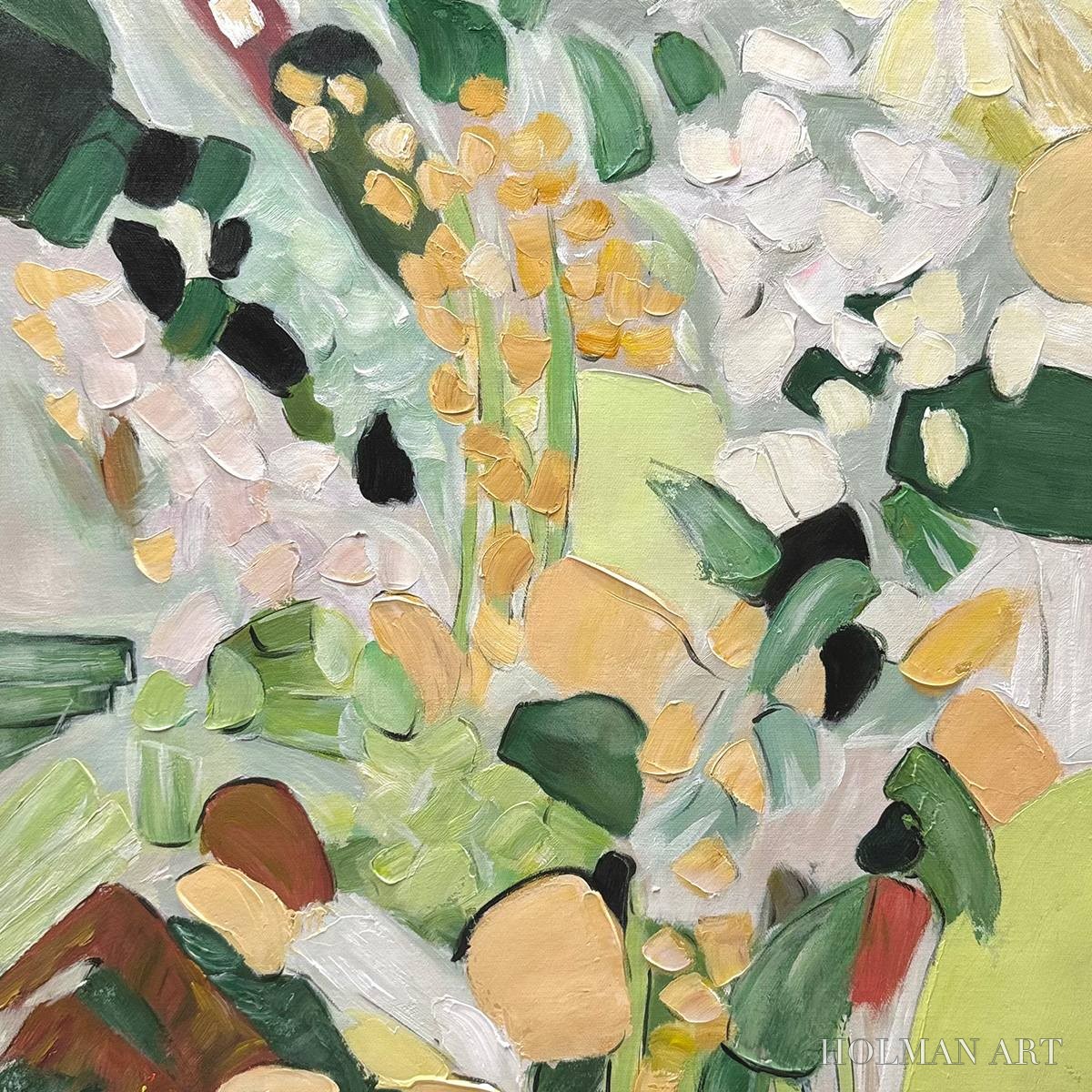 HOLMAN ART Whispering Meadow – Textured Abstract Floral Painting in Green and Gold - image 3