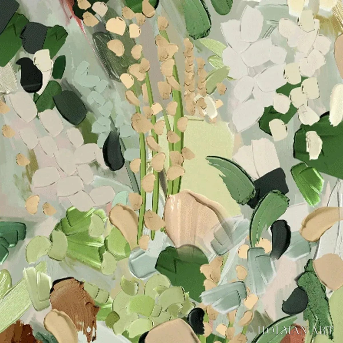 HOLMAN ART Whispering Meadow – Textured Abstract Floral Painting in Green and Gold - image 4