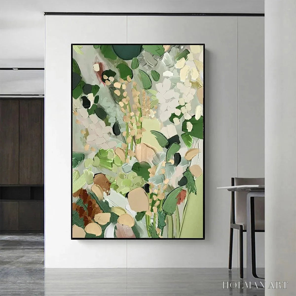 HOLMAN ART Whispering Meadow – Textured Abstract Floral Painting in Green and Gold - image 6