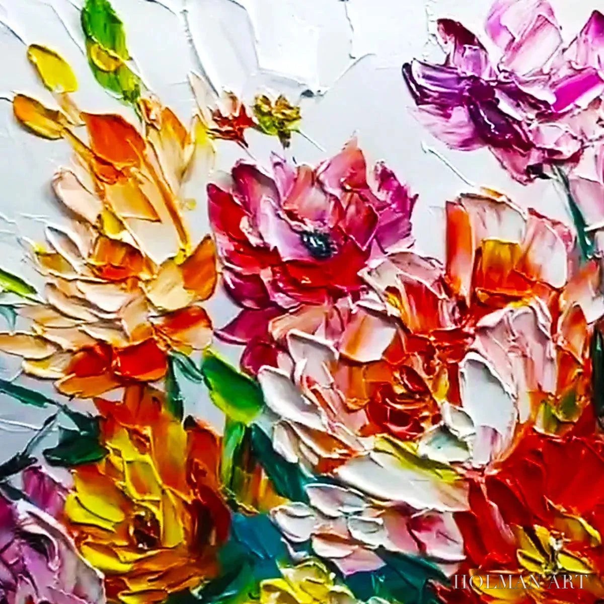 HOLMAN ART Vibrant Bouquet – Textured Impasto Floral Bouquet Painting in Vibrant Colors - image 3