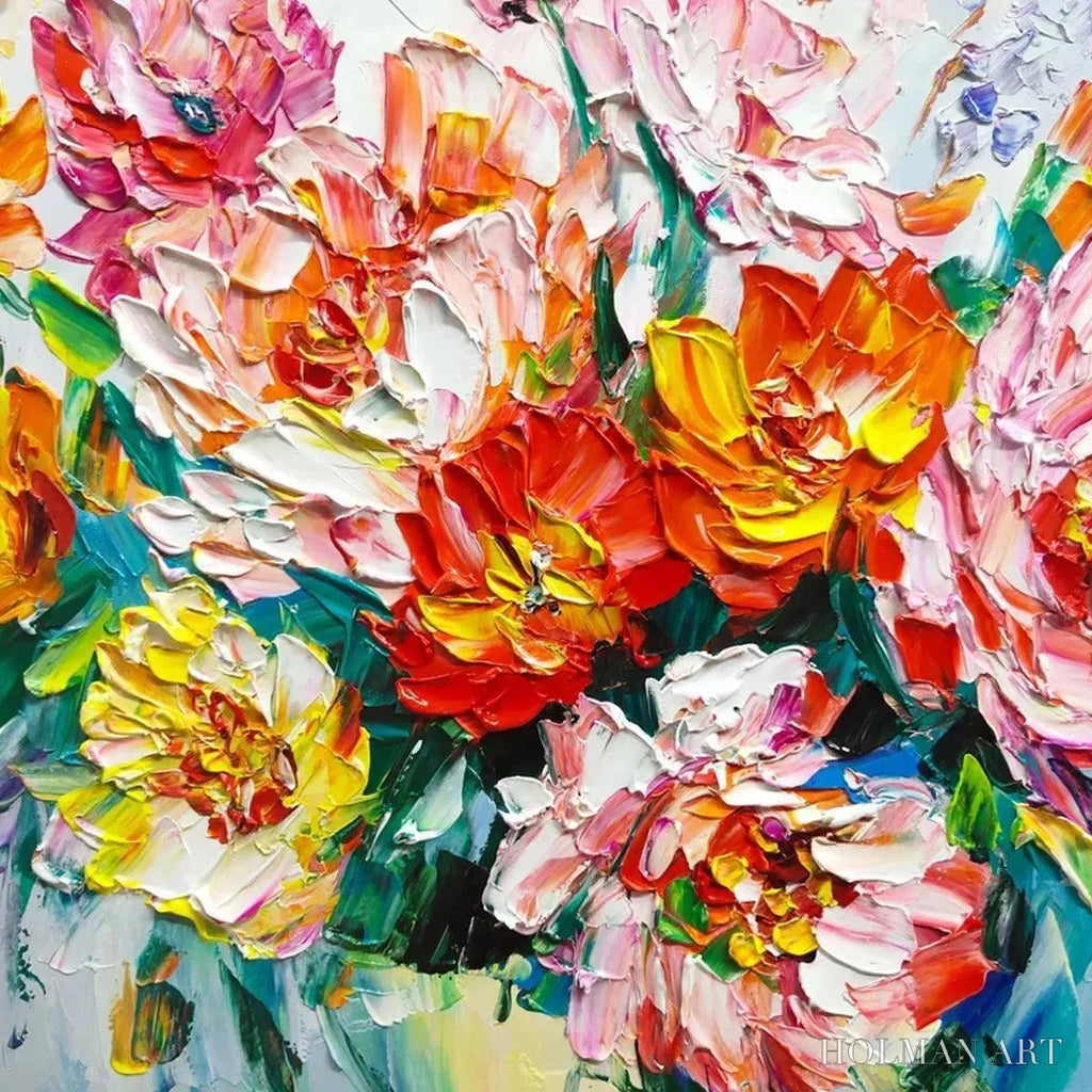 HOLMAN ART Vibrant Bouquet – Textured Impasto Floral Bouquet Painting in Vibrant Colors - image 5