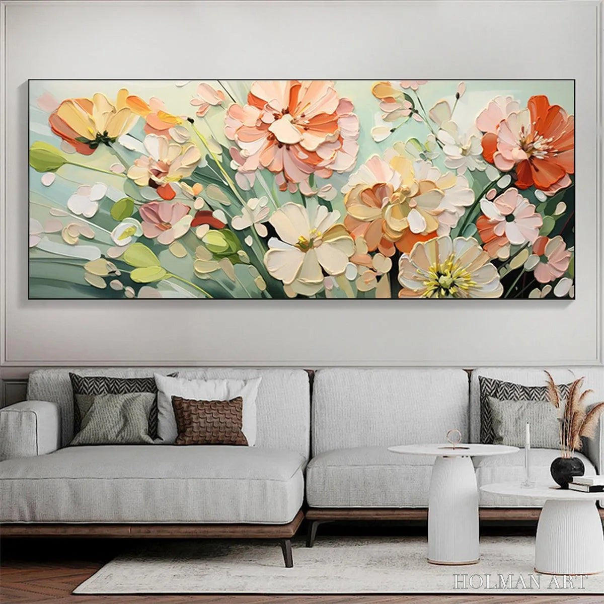 HOLMAN ART Sunkissed Garden – Textured Floral Impasto Painting in Orange and White - image 2