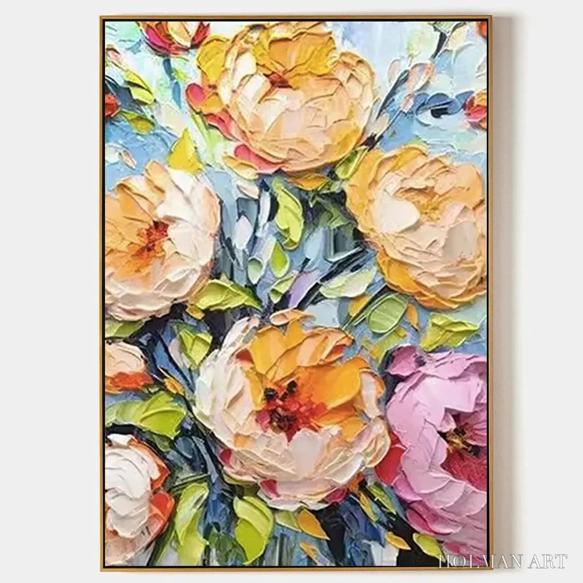 HOLMAN ART Summer Bloom – Textured Impasto Floral Painting in Yellow and Pink - image 1