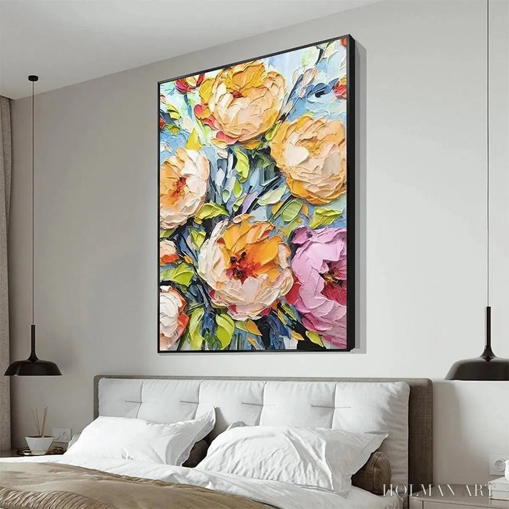 HOLMAN ART Summer Bloom – Textured Impasto Floral Painting in Yellow and Pink - image 5
