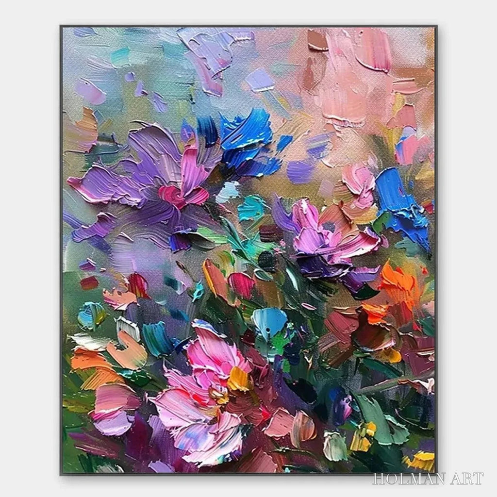 HOLMAN ART Colorful Bloom – Vertical Impasto Floral Painting in Vibrant Colors - image 1