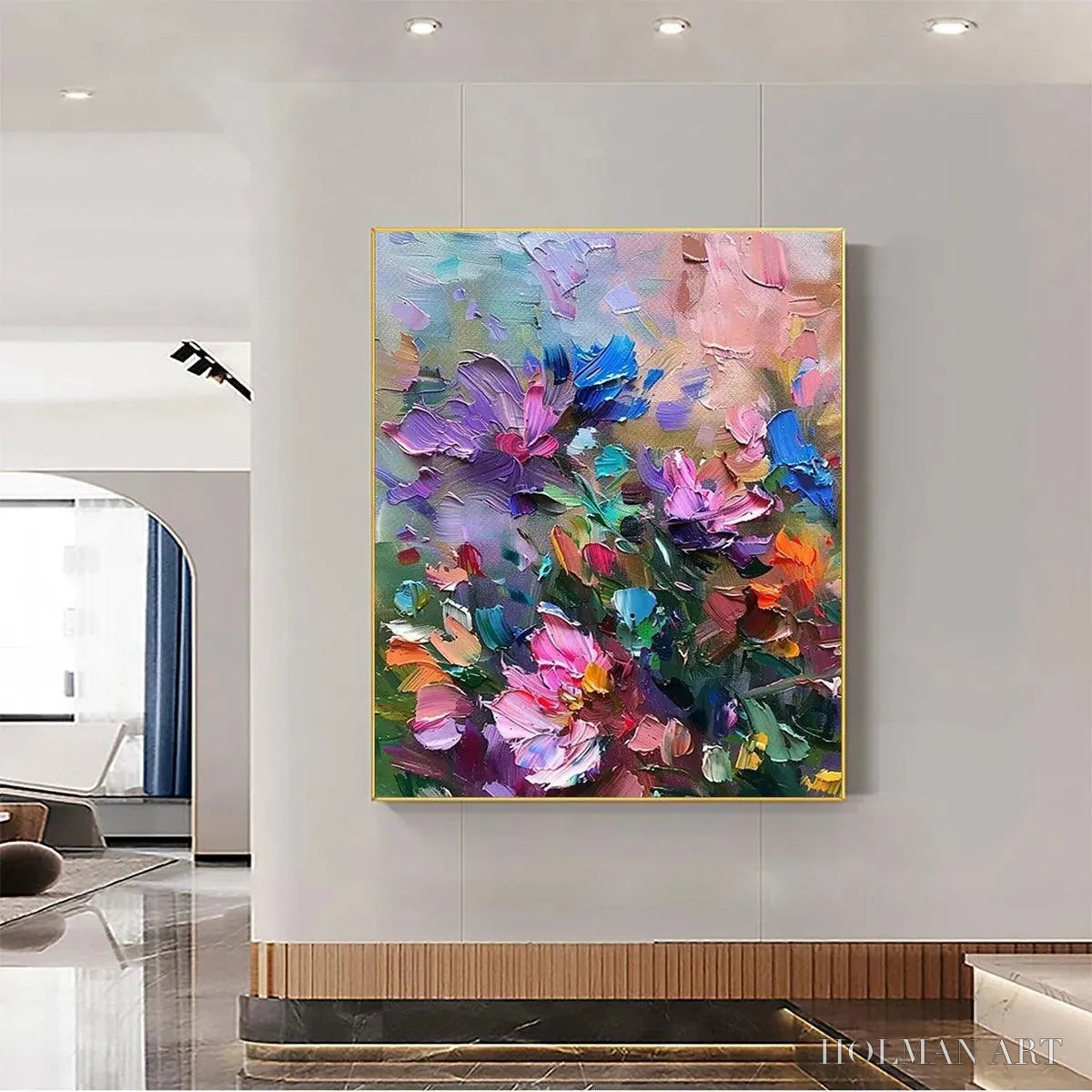 HOLMAN ART Colorful Bloom – Vertical Impasto Floral Painting in Vibrant Colors - image 2