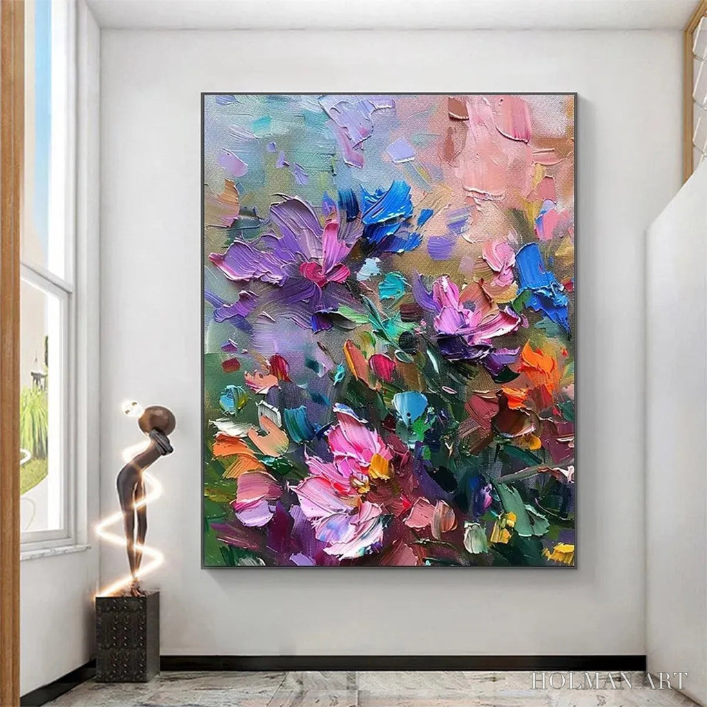 HOLMAN ART Colorful Bloom – Vertical Impasto Floral Painting in Vibrant Colors - image 4