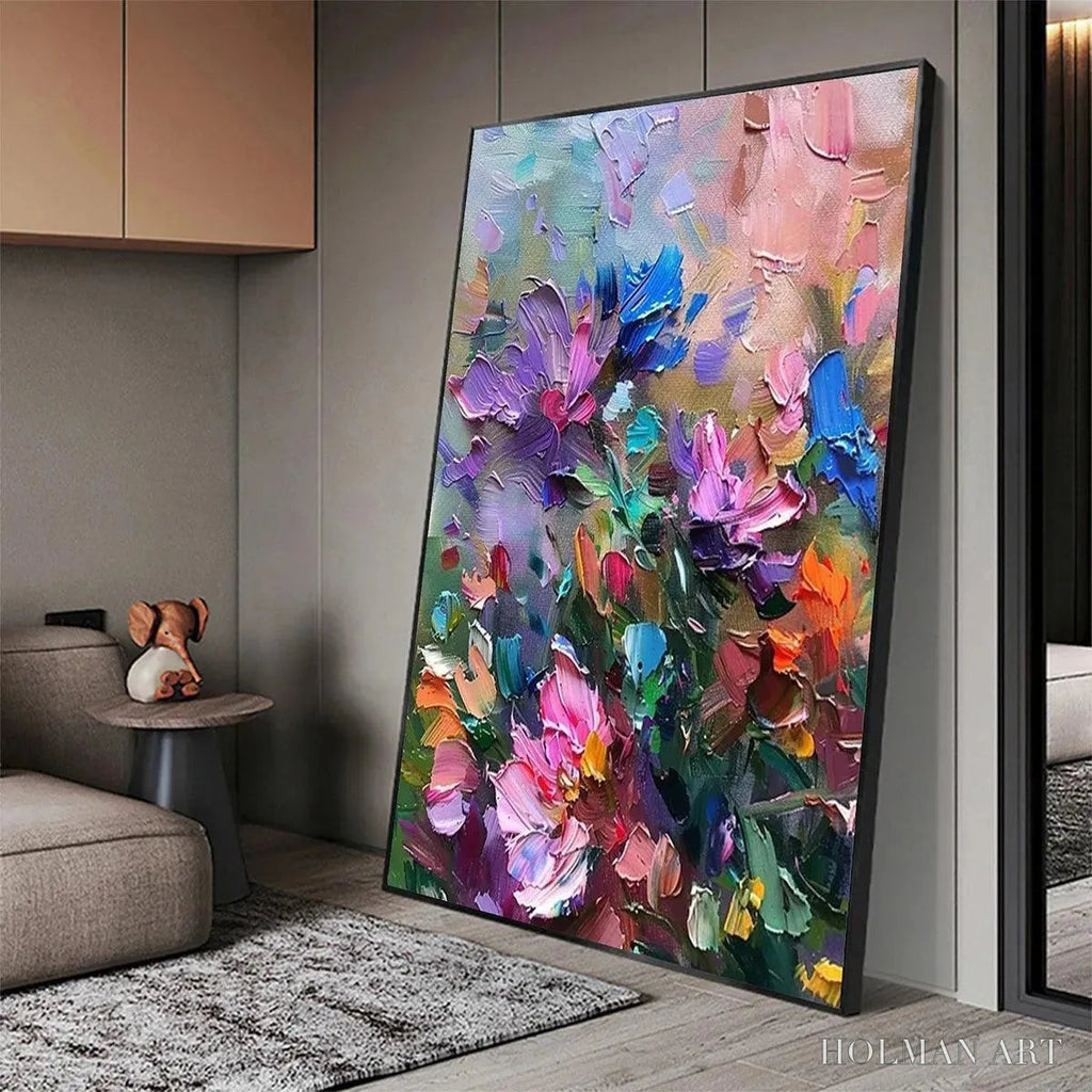 HOLMAN ART Colorful Bloom – Vertical Impasto Floral Painting in Vibrant Colors - image 5
