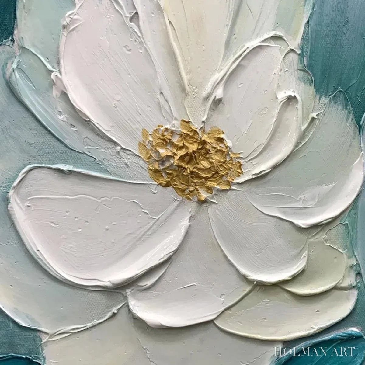 HOLMAN ART Golden Garden – Textured Floral Painting in Teal and Gold - image 5