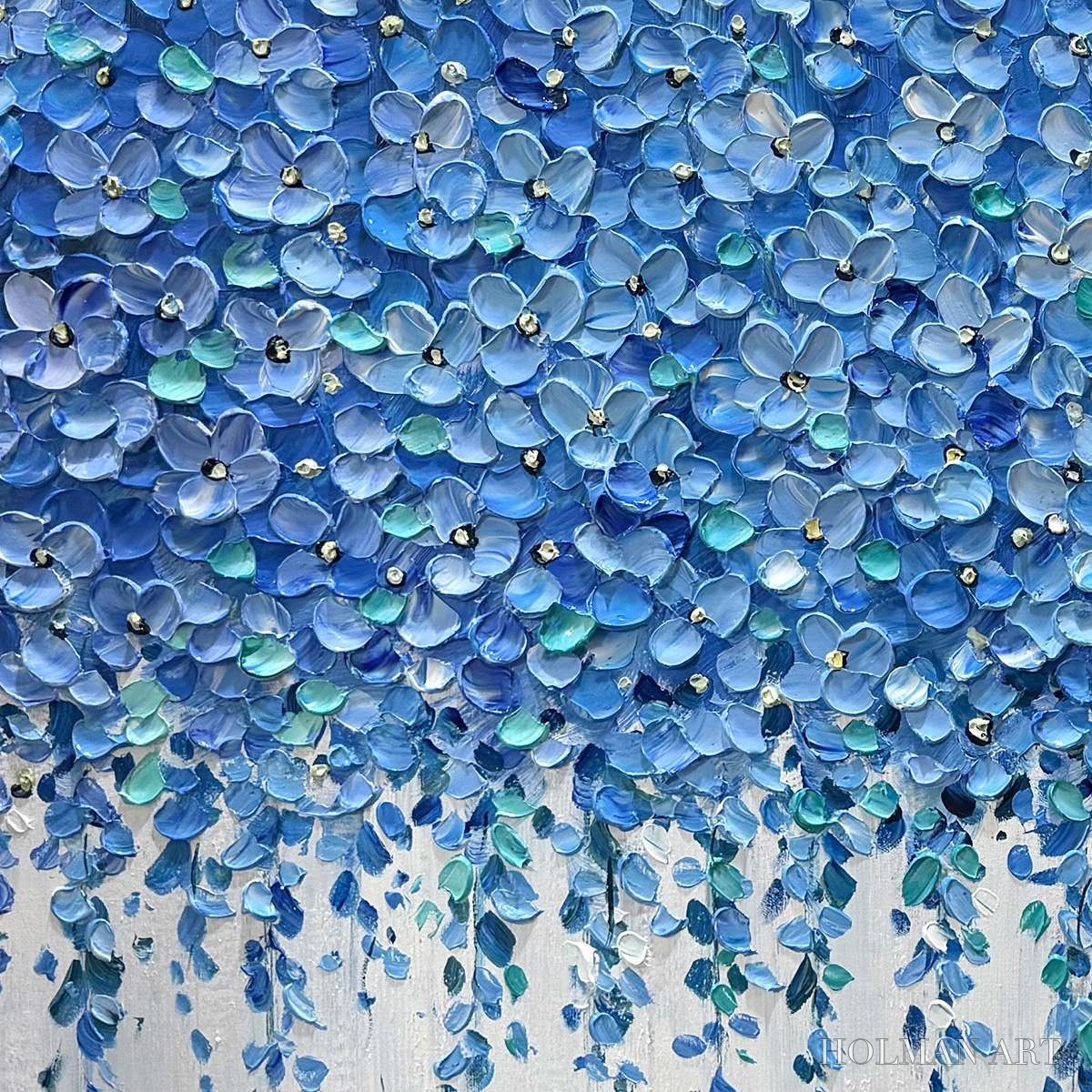 HOLMAN ART Blue Wisteria – Textured Impasto Blue Floral Painting - image 3