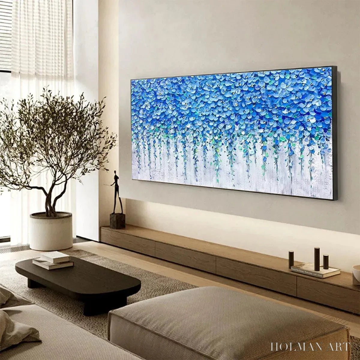 HOLMAN ART Blue Wisteria – Textured Impasto Blue Floral Painting - image 5