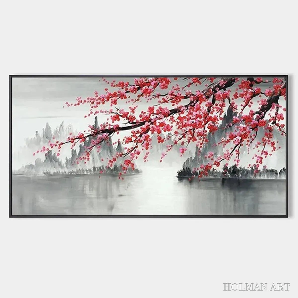 HOLMAN ART Cherry Blossom Serenity – Horizontal Cherry Blossom Landscape Painting - image 1
