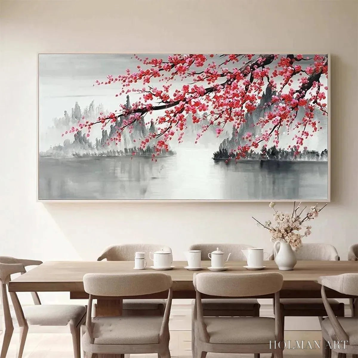 HOLMAN ART Cherry Blossom Serenity – Horizontal Cherry Blossom Landscape Painting - image 2
