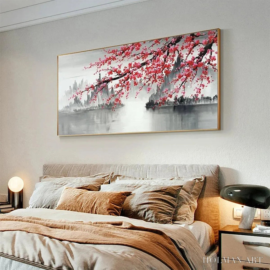 HOLMAN ART Cherry Blossom Serenity – Horizontal Cherry Blossom Landscape Painting - image 4