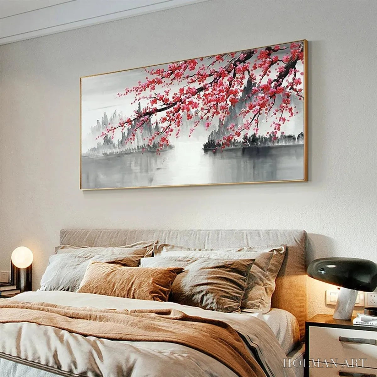 HOLMAN ART Cherry Blossom Serenity – Horizontal Cherry Blossom Landscape Painting - image 4