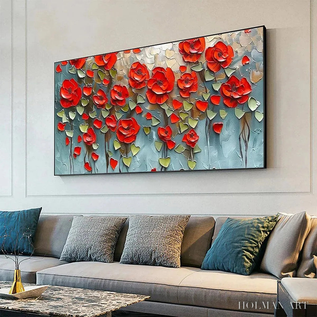 HOLMAN ART Crimson Field – Textured Impasto Red Poppy Field Painting - image 4