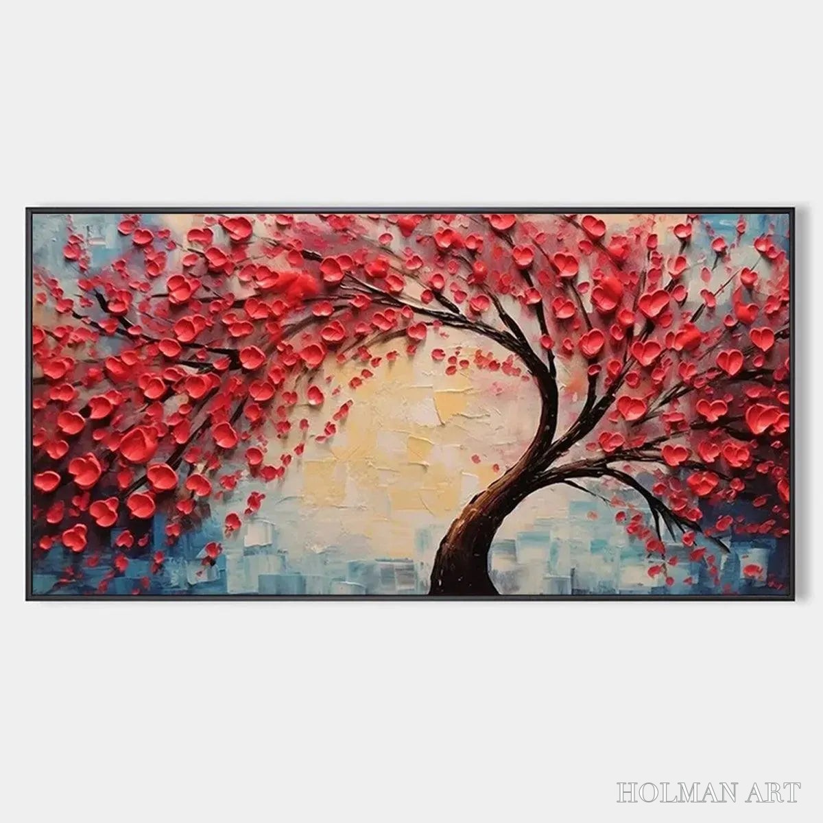 HOLMAN ART Heart Tree – Textured Impasto Red Tree Painting with Heart-Shaped Leaves - image 1