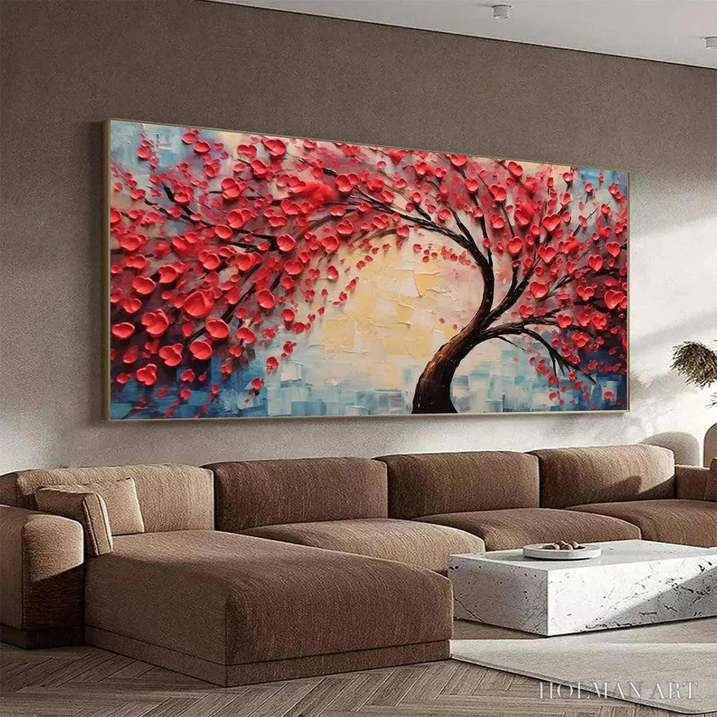 HOLMAN ART Heart Tree – Textured Impasto Red Tree Painting with Heart-Shaped Leaves - image 4